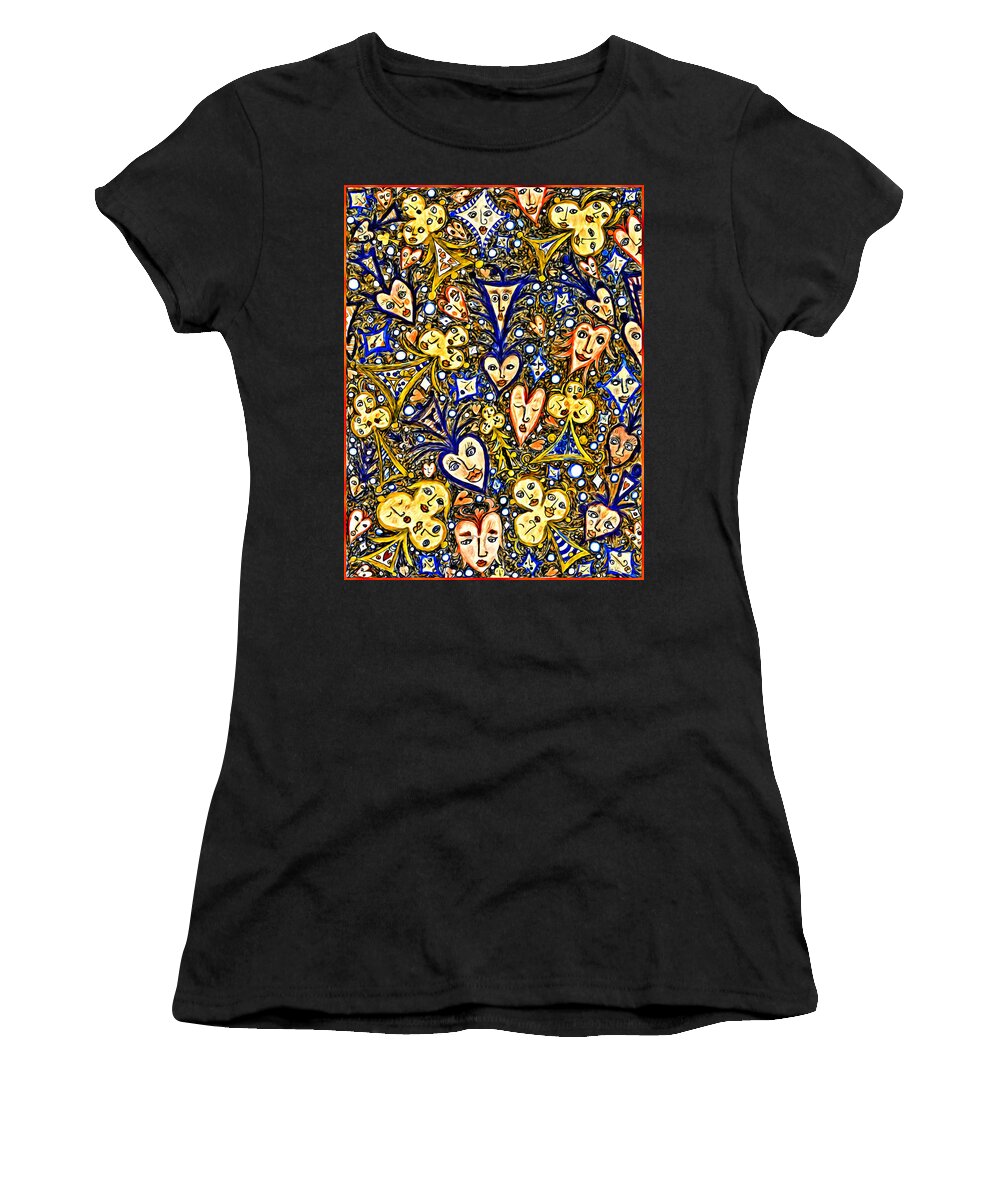 Lise Winne Women's T-Shirt featuring the digital art Card Game Symbols Blue and Yellow by Lise Winne