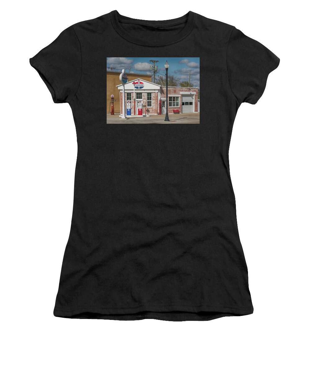 Gas Station Women's T-Shirt featuring the photograph Carls Standard Filling Station by Susan Rissi Tregoning