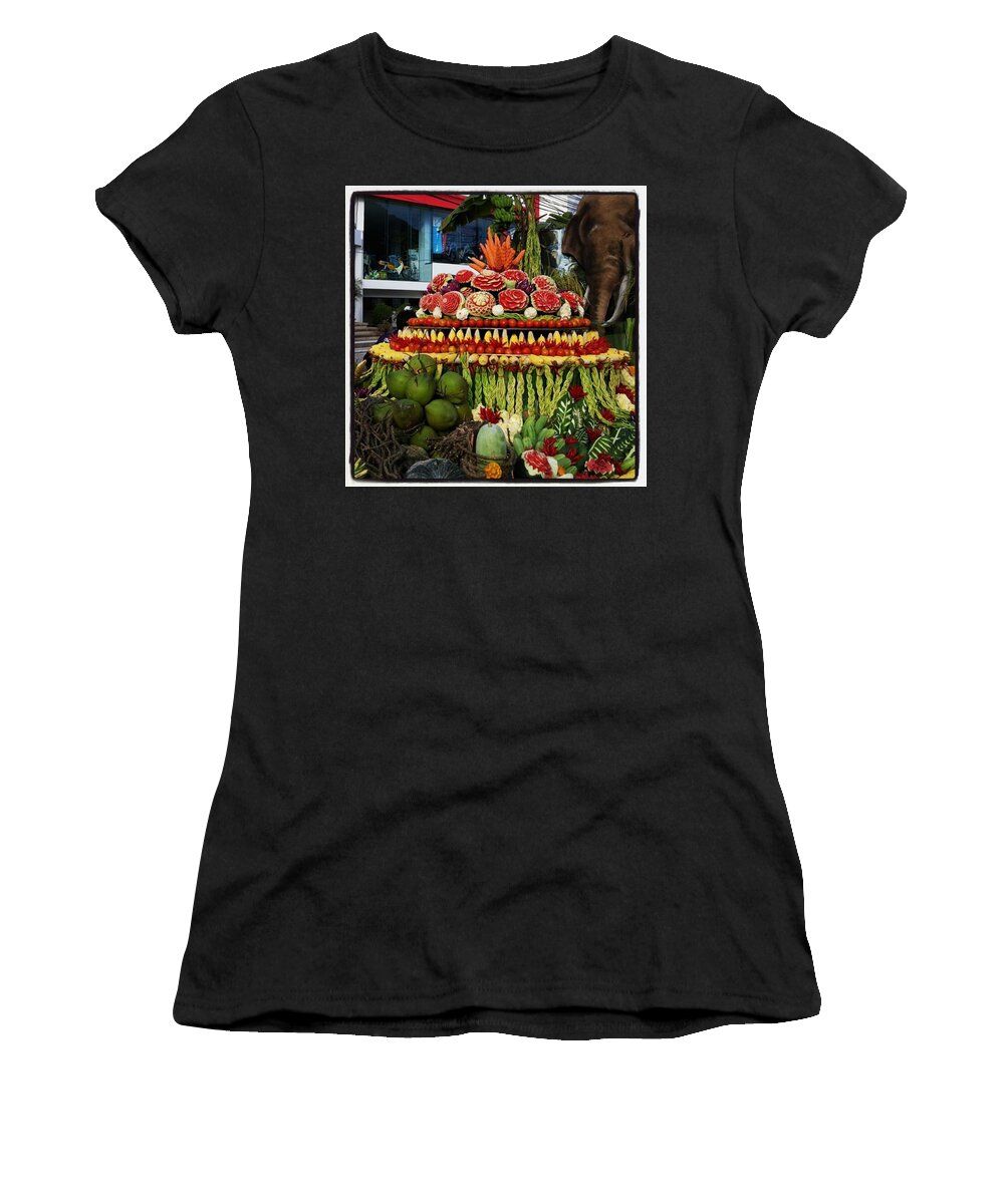 Whatiloveaboutthailand Women's T-Shirt featuring the photograph Carved Watermelon, Surin Elephant by Mr Photojimsf