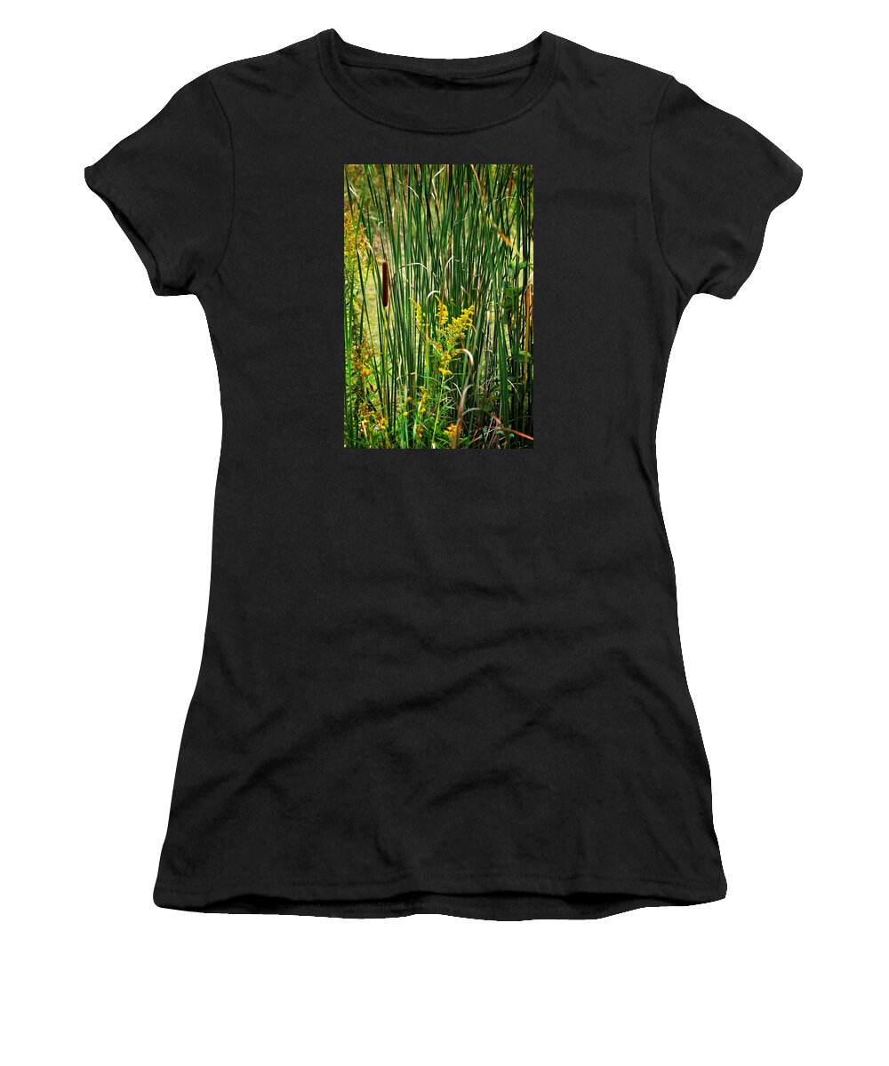 Cattails On The Pond Print Women's T-Shirt featuring the photograph Cattails on the Pond Print by Gwen Gibson