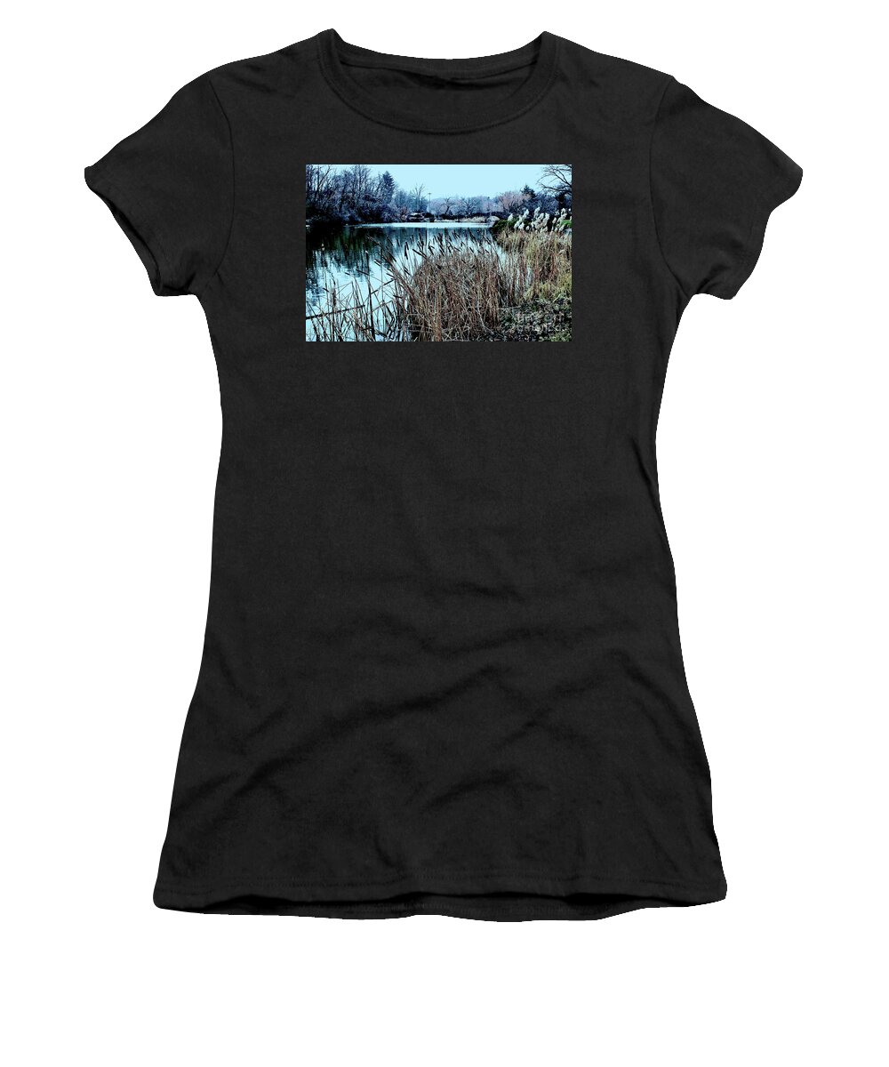 Park Women's T-Shirt featuring the photograph Cattails On the Water by Sandy Moulder