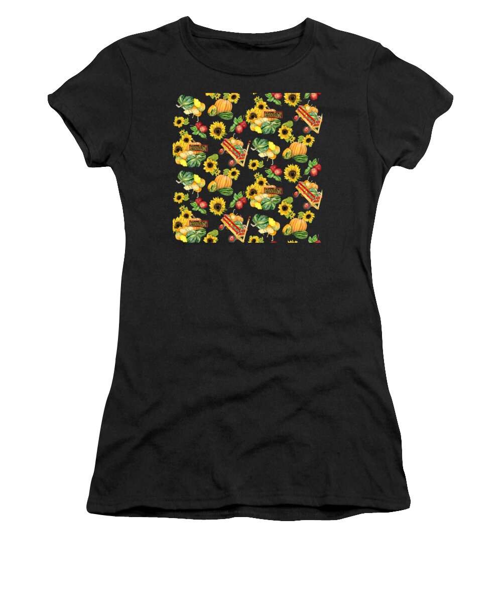 Harvest Women's T-Shirt featuring the painting Celebrate Abundance Harvest Half Drop Repeat by Audrey Jeanne Roberts