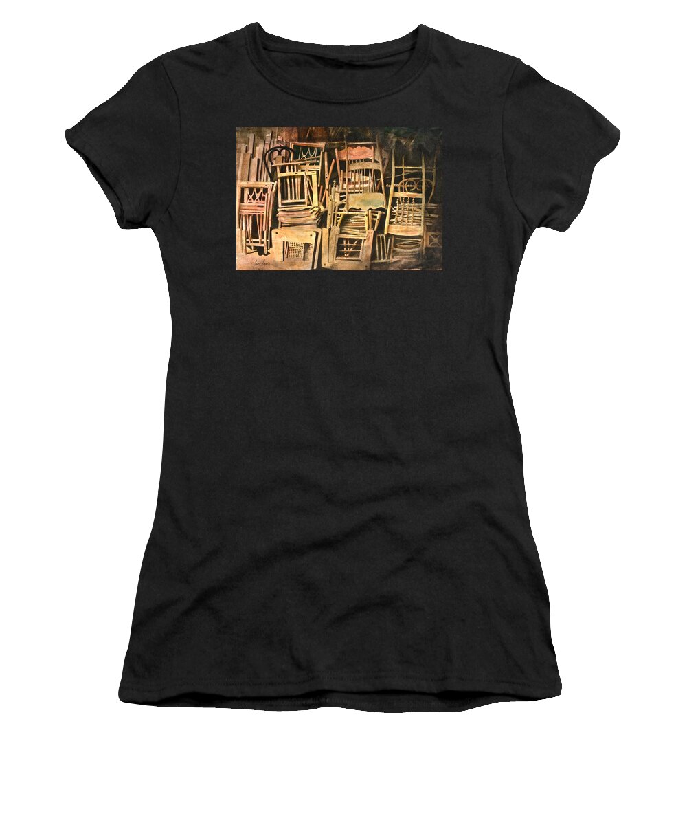 Chair Women's T-Shirt featuring the painting Chairs by Frank SantAgata