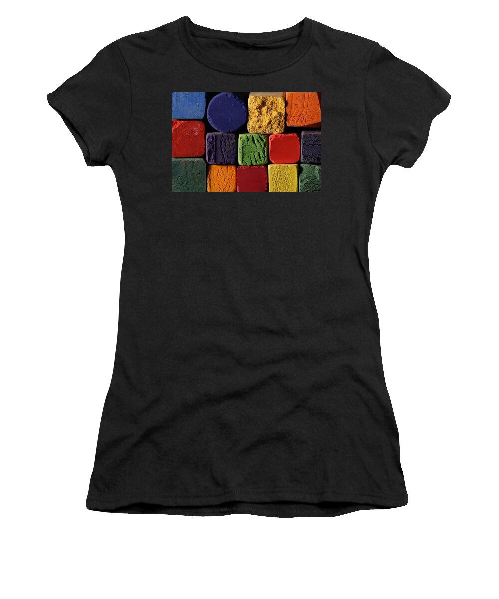 Chalks Color Colour Texture Square Women's T-Shirt featuring the photograph Chalk Wall #2 by Ian Sanders