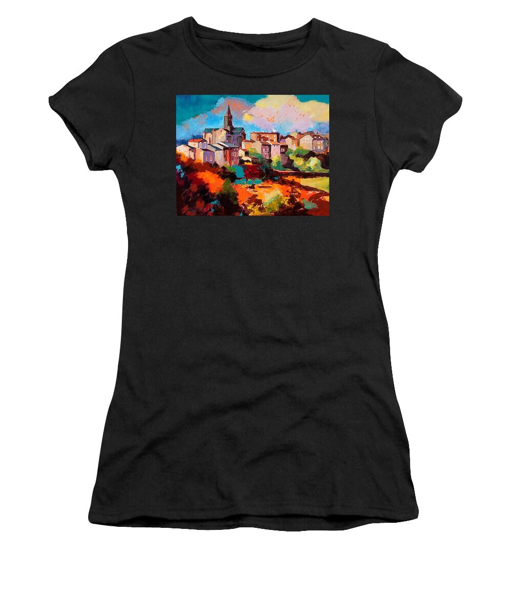 Third Place Prize Women's T-Shirt featuring the painting Chateauposac 2018 by Kim PARDON