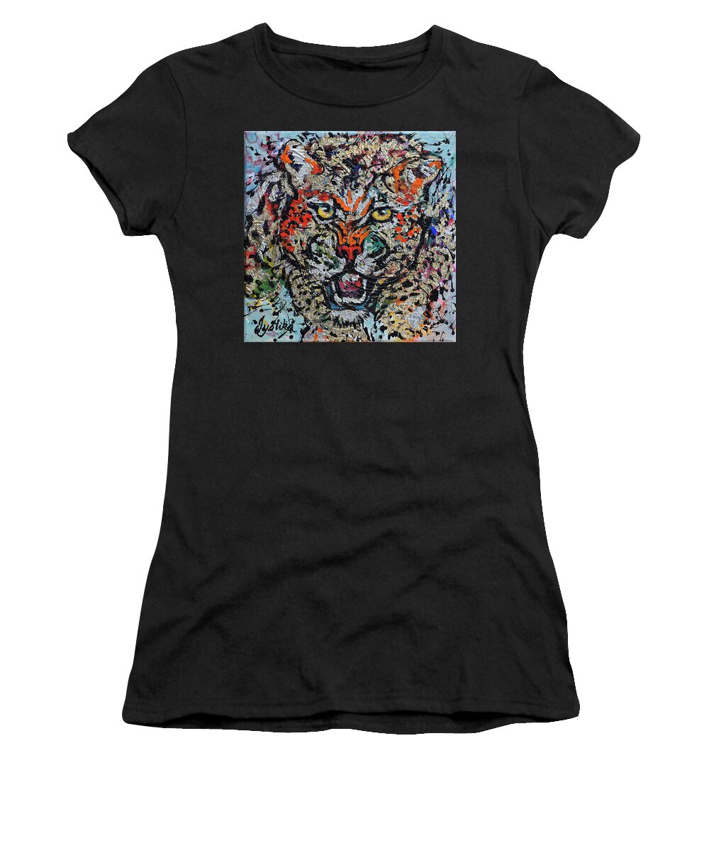 Cheetah Women's T-Shirt featuring the painting Cheetah Attack by Jyotika Shroff