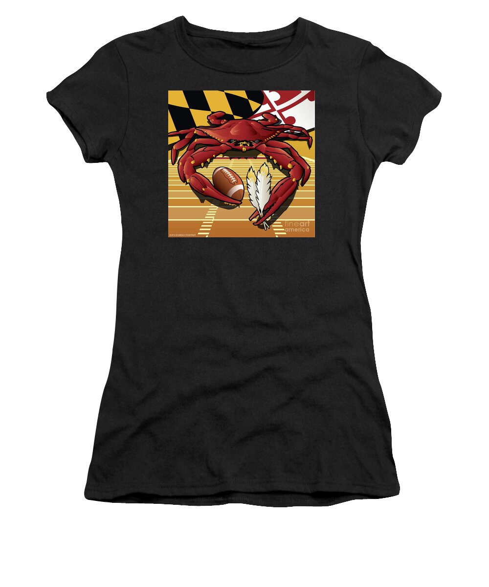 Maryland Women's T-Shirt featuring the digital art Citizen Crab Redskin, Maryland Crab celebrating Washington Redskins football by Joe Barsin