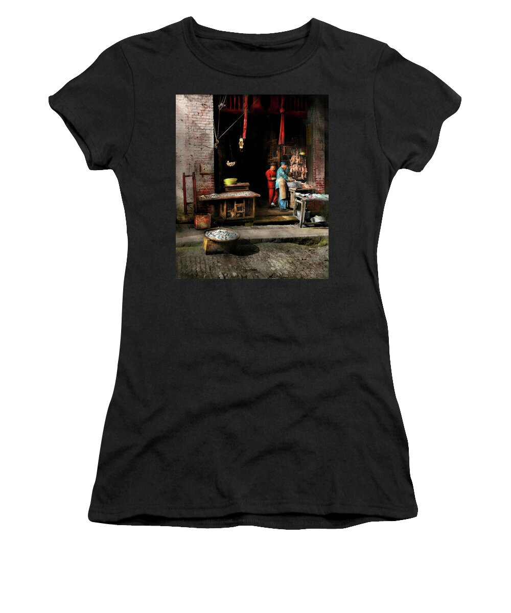 Chinatown Women's T-Shirt featuring the photograph City - California - Fish Alley smells fowl 1886 by Mike Savad