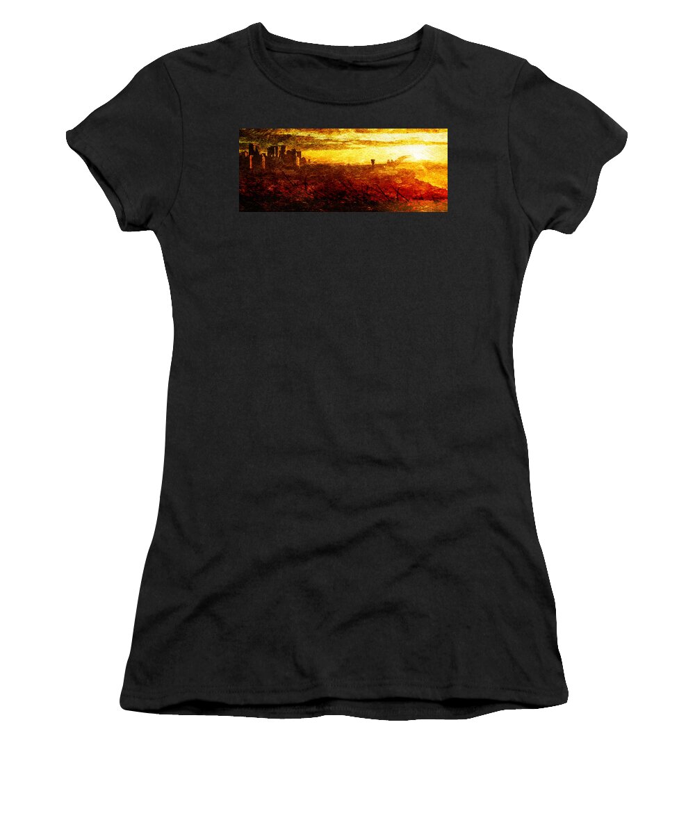 City Women's T-Shirt featuring the digital art Cityscape Sunset by Andrea Barbieri