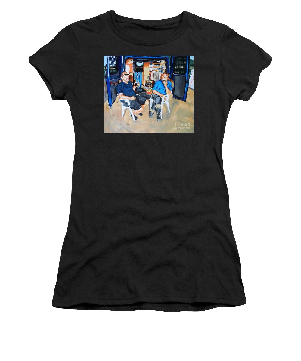 Two Men Women's T-Shirt featuring the painting Coffee Break by Cami Lee