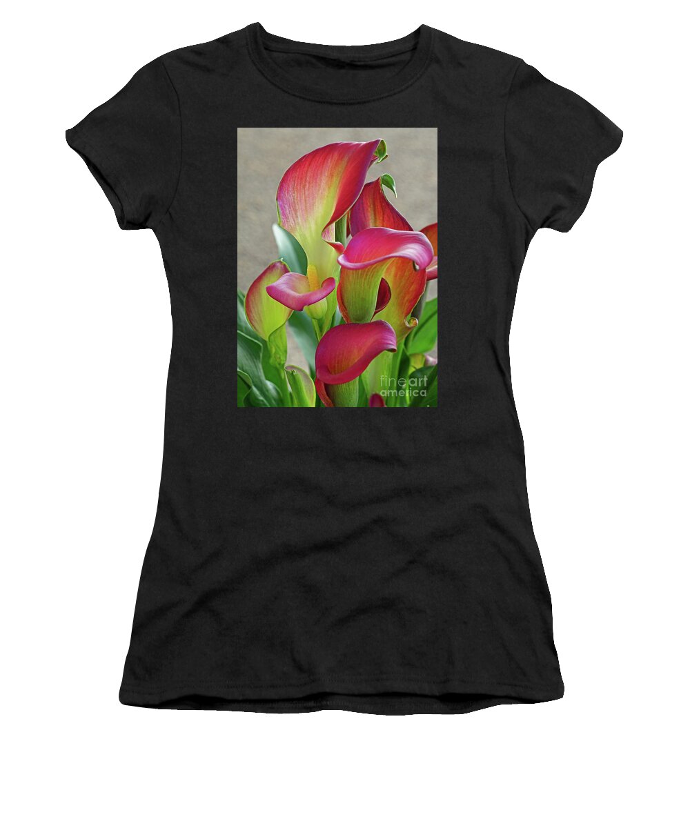 Calla Lilly Women's T-Shirt featuring the photograph Colorful Calla Lillies by Larry Nieland
