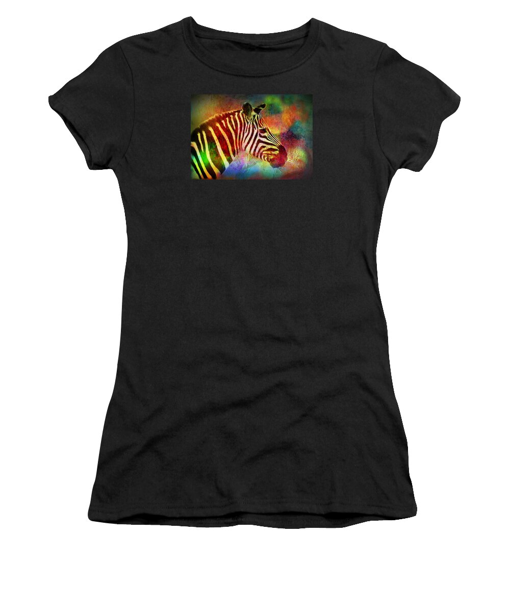 Colorful Women's T-Shirt featuring the painting Colorful Zebra by Lilia D