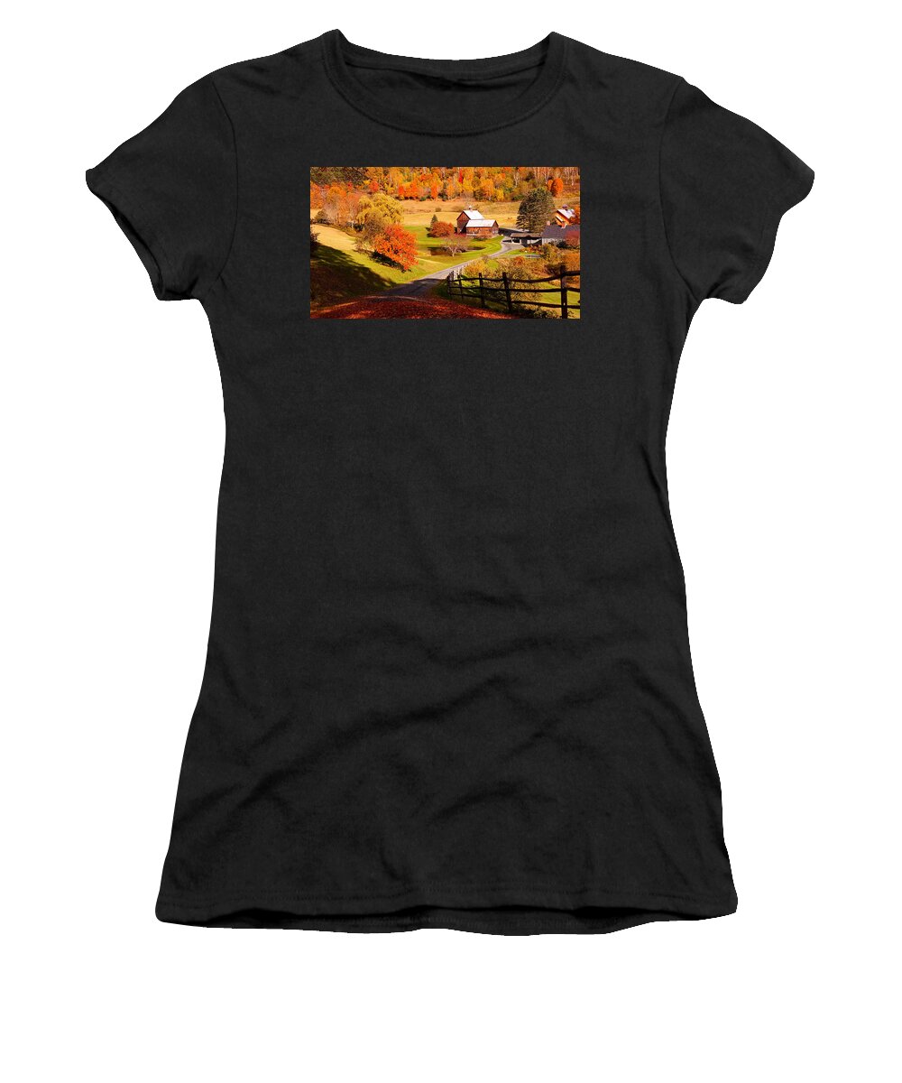 Sleepy Hollow Farm Women's T-Shirt featuring the photograph Coming home in a Vermont autumn by Jeff Folger