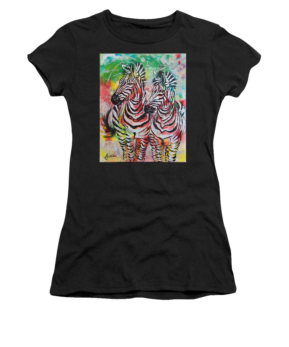 Zebras Women's T-Shirt featuring the painting Companion by Jyotika Shroff