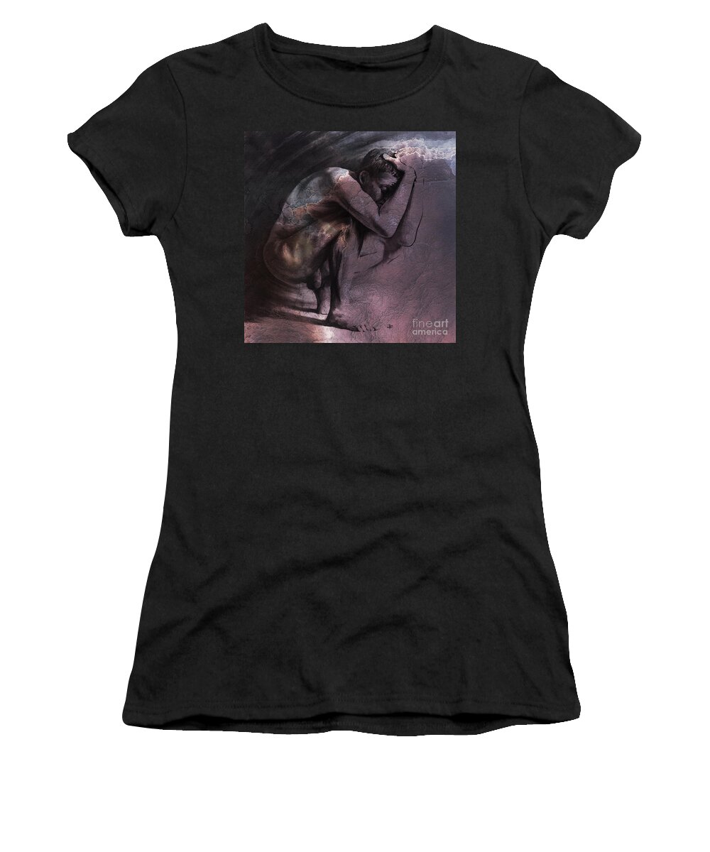 Contemplation Women's T-Shirt featuring the drawing Contemplation, textured by Paul Davenport