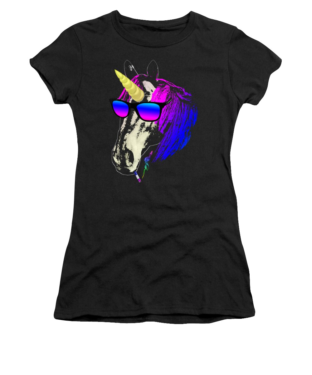 Unicorn Women's T-Shirt featuring the mixed media Cool Unicorn With Sunglasses by Filip Schpindel