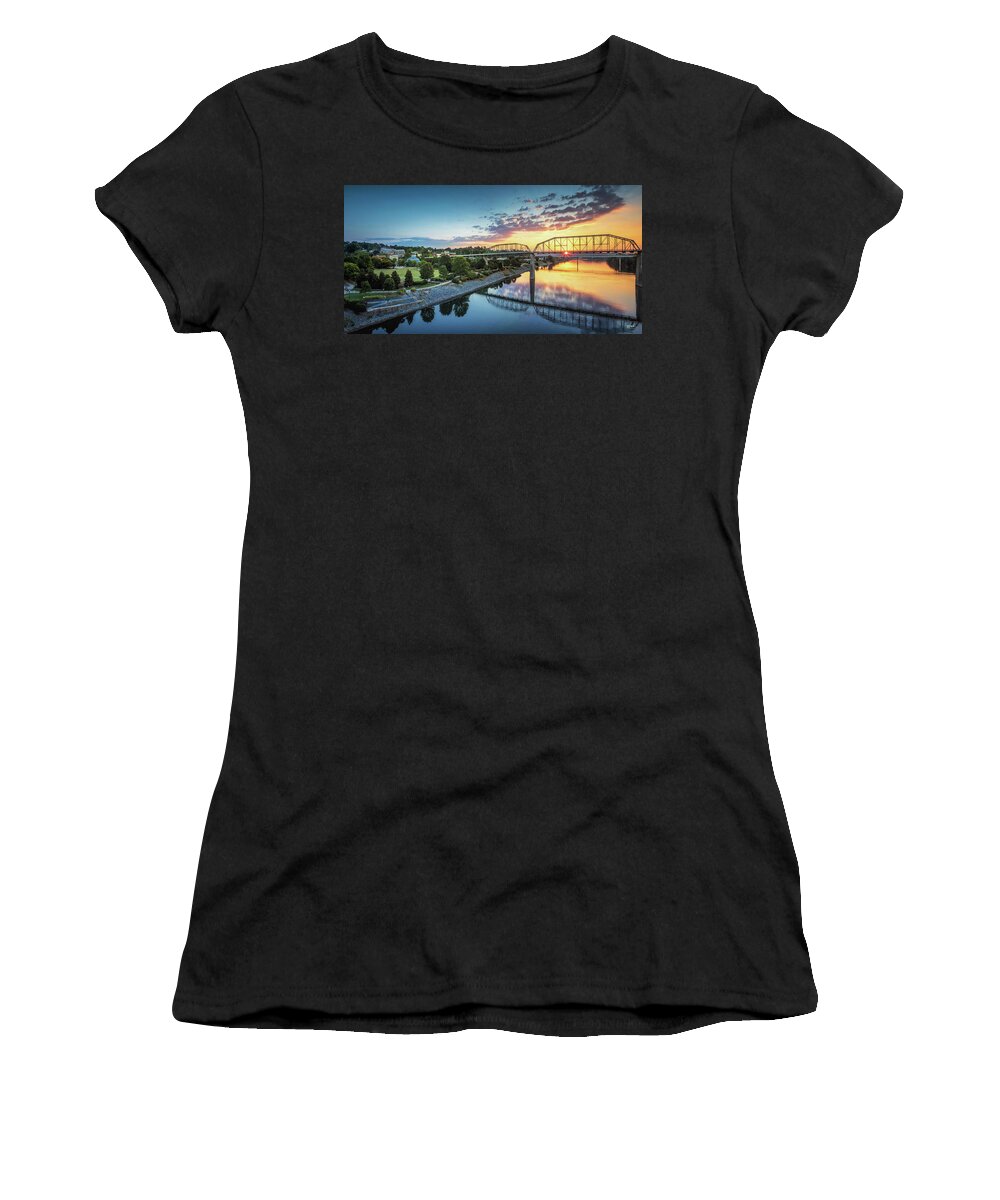 Coolidge Park Women's T-Shirt featuring the photograph Coolidge Park Sunrise Panoramic by Steven Llorca