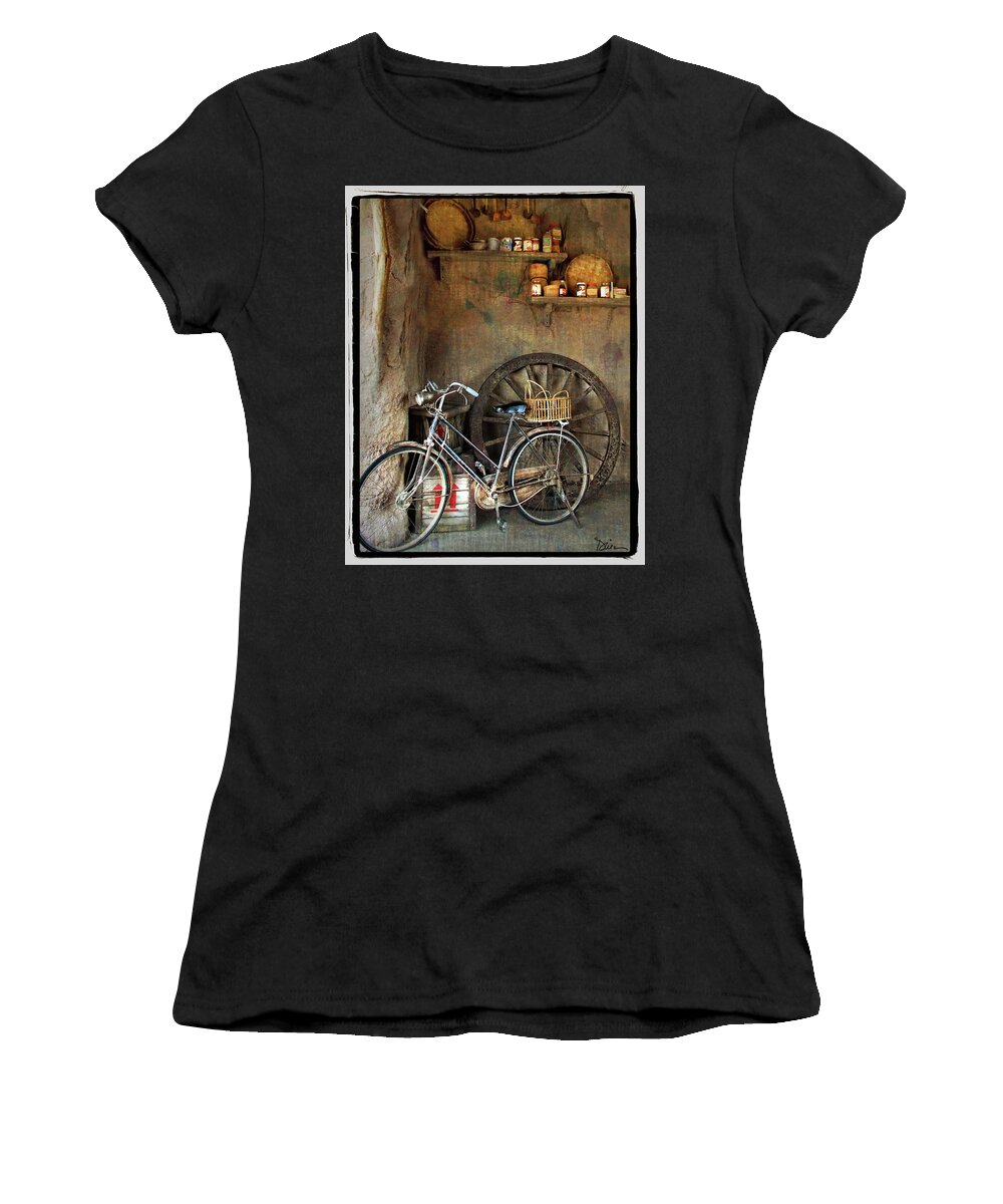 Old Bike Women's T-Shirt featuring the photograph Corner of the Shop by Peggy Dietz