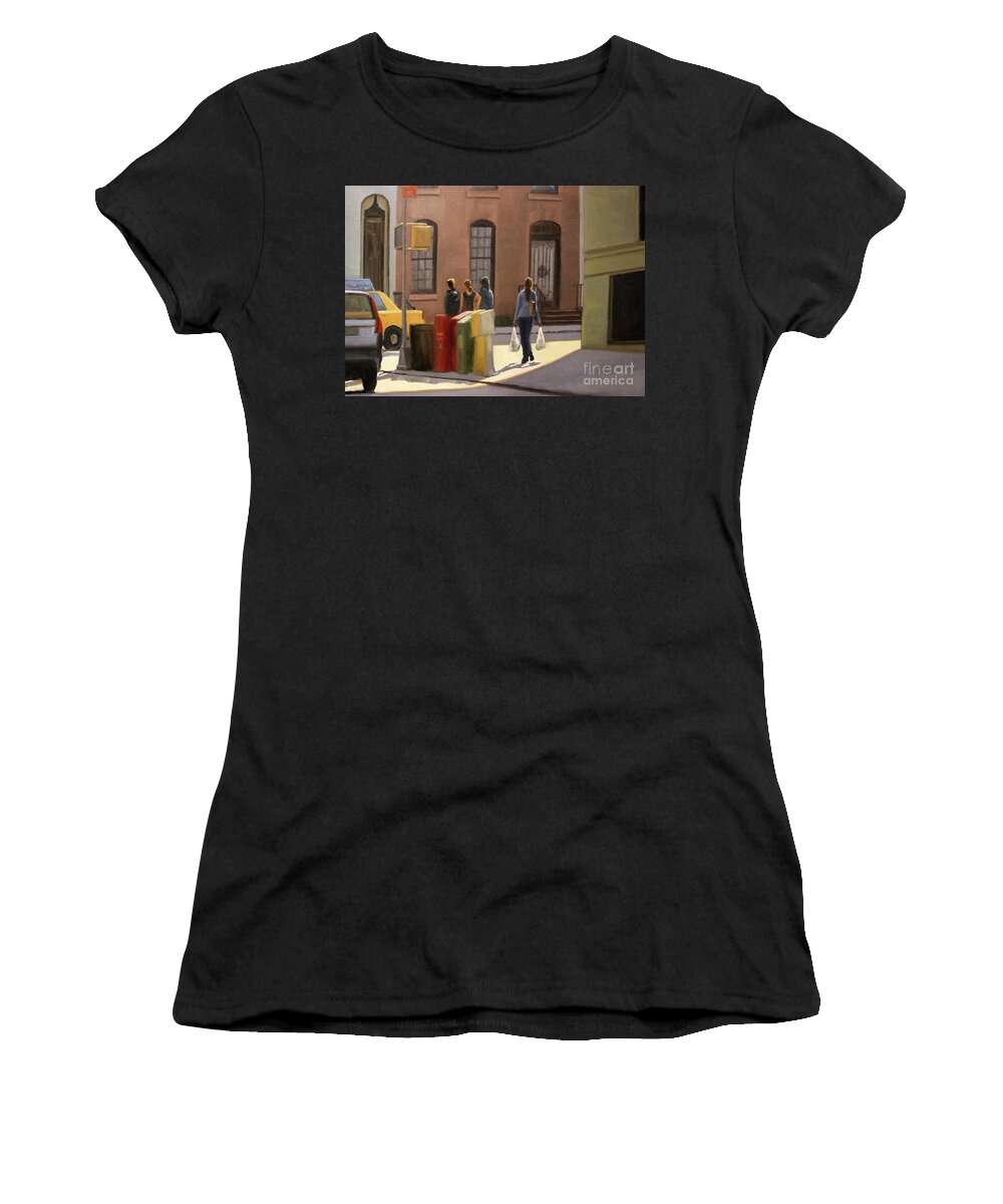 Oil Painting Women's T-Shirt featuring the painting Corner stop by Tate Hamilton