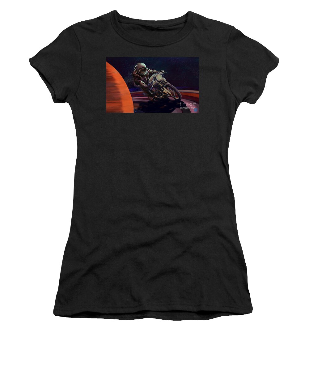Cafe Racer Women's T-Shirt featuring the painting Cosmic cafe racer by Sassan Filsoof