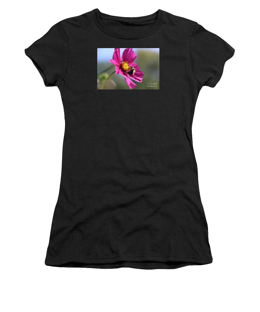 Bumblebee Women's T-Shirt featuring the photograph Cosmos with Bumblebee by Yumi Johnson