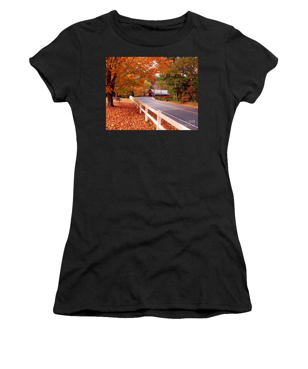 Fall Color Women's T-Shirt featuring the photograph Covered Bridge in Brattleboro VT by Jack Schultz