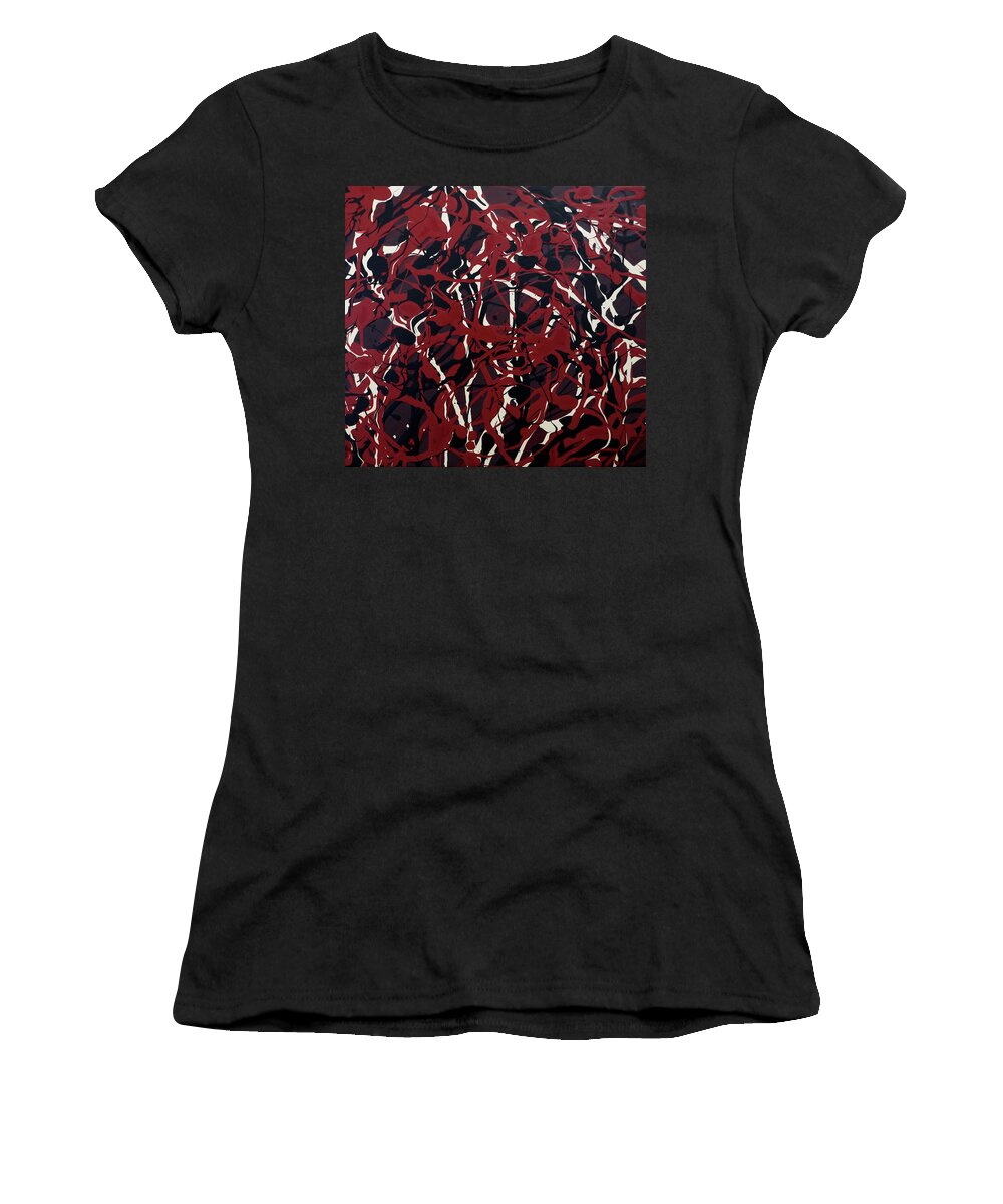 Abstract Women's T-Shirt featuring the painting Crazy About Red by Teresa Wing