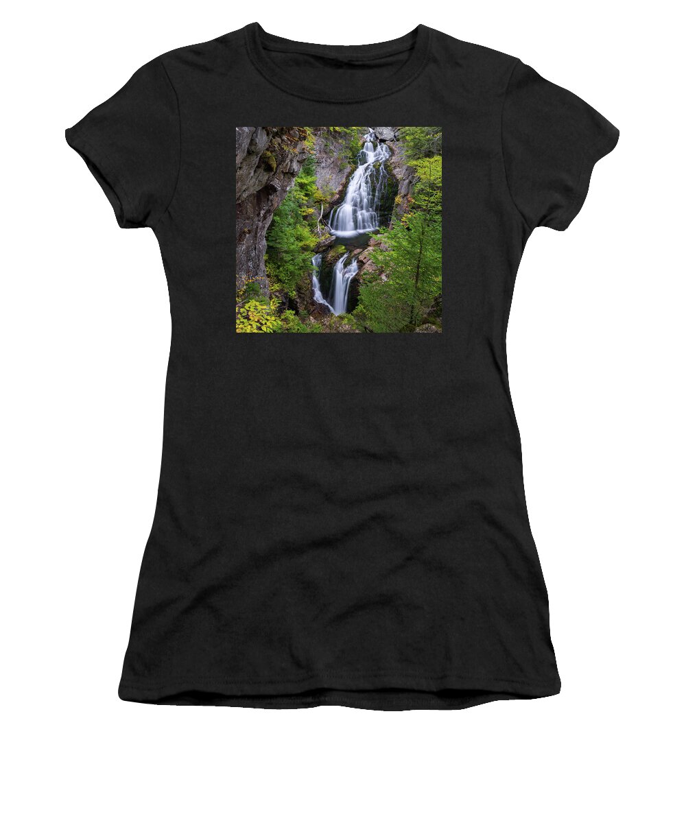 Square Women's T-Shirt featuring the photograph Crystal Cascade Autumn Square by Bill Wakeley