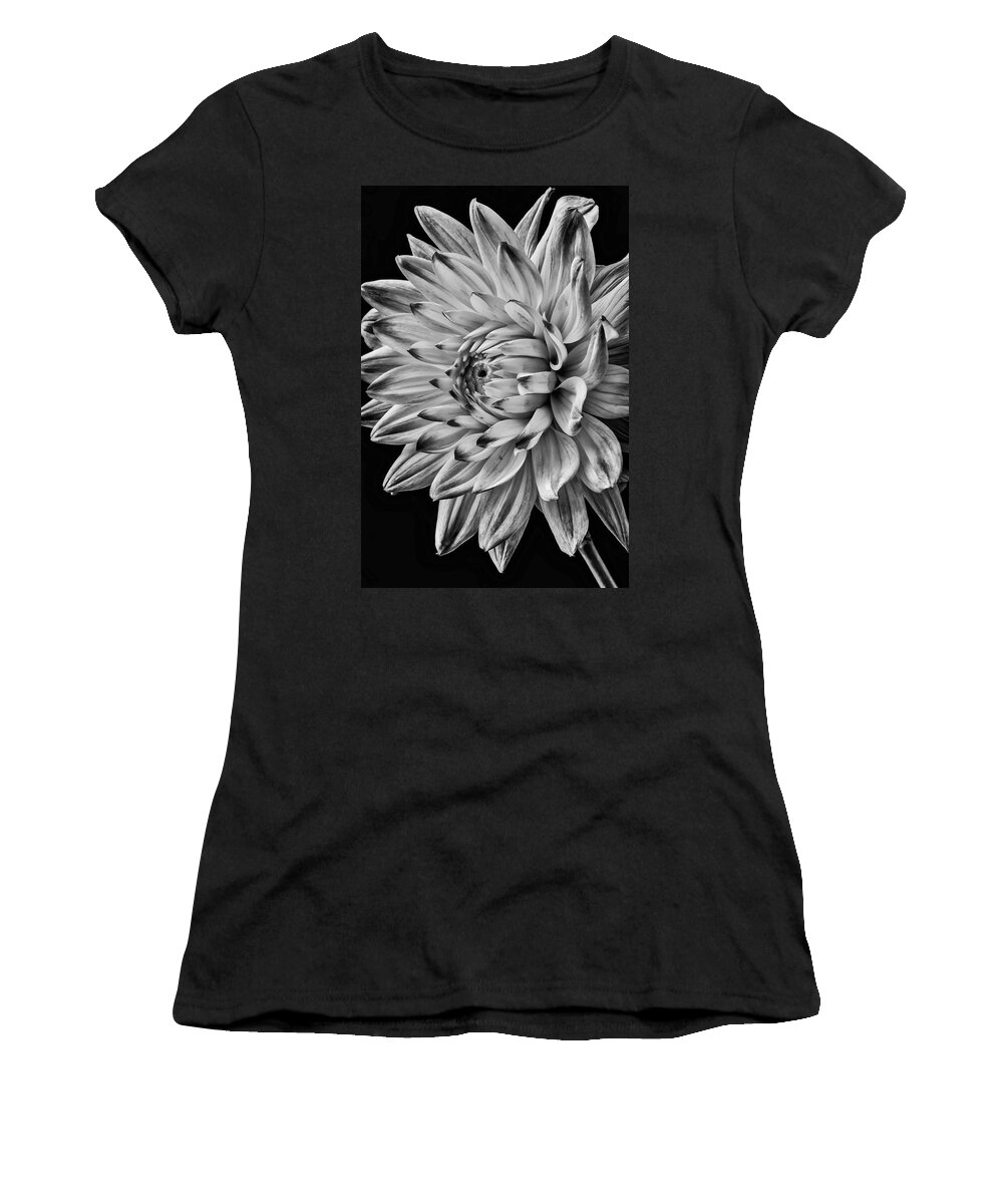 Vertical Women's T-Shirt featuring the photograph Dahlia Beauty In Black And White by Garry Gay
