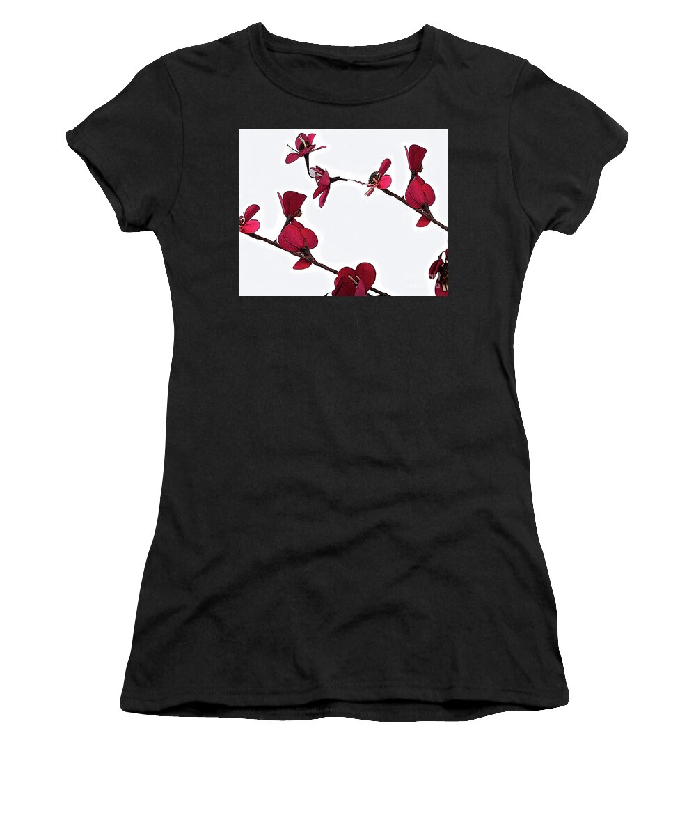 Floral Women's T-Shirt featuring the digital art Dainty Red Double Stem by Kirt Tisdale