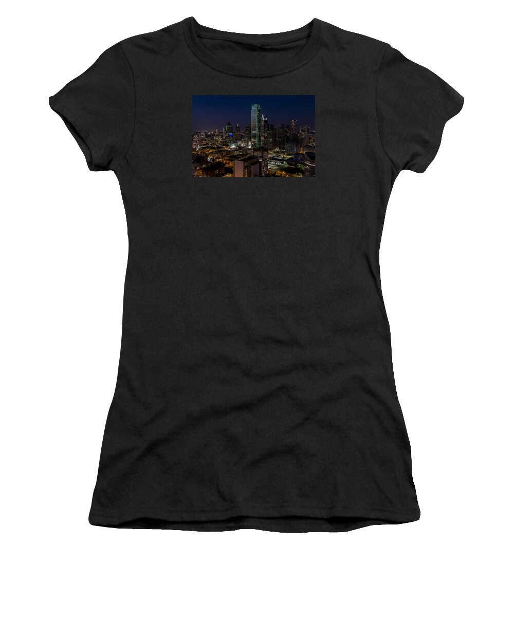 Dallas Women's T-Shirt featuring the photograph Dallas Skyline Evening glow by Andy Myatt