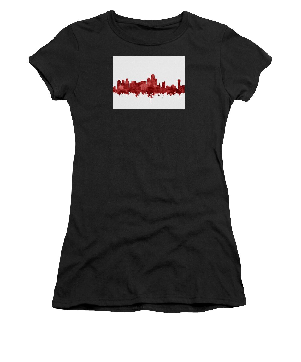 Dallas Women's T-Shirt featuring the painting Dallas Skyline Red by Bekim M