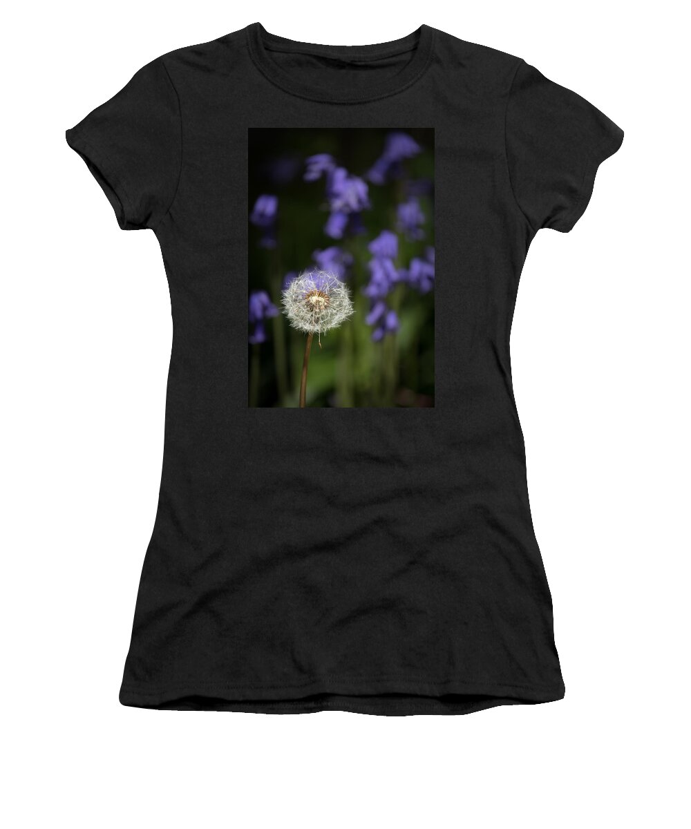 Bluebell Women's T-Shirt featuring the photograph Dandelion in Bluebells by Nigel R Bell