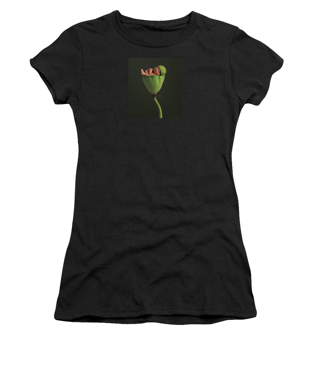 Lotus Women's T-Shirt featuring the photograph Darion in a Lotus Pod by Anne Geddes