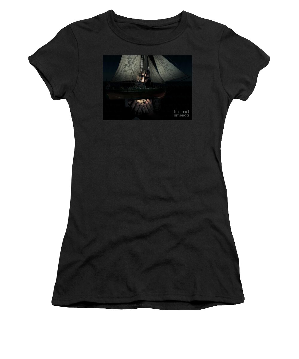 Ship Women's T-Shirt featuring the digital art Dark Adventure by Jorgo Photography