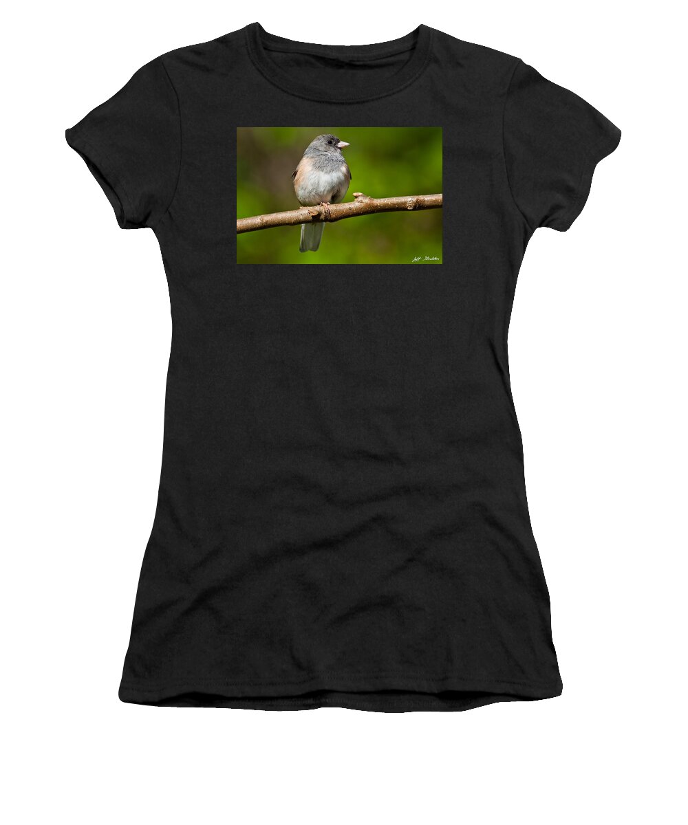 Adult Women's T-Shirt featuring the photograph Dark Eyed Junco Perched on a Branch by Jeff Goulden