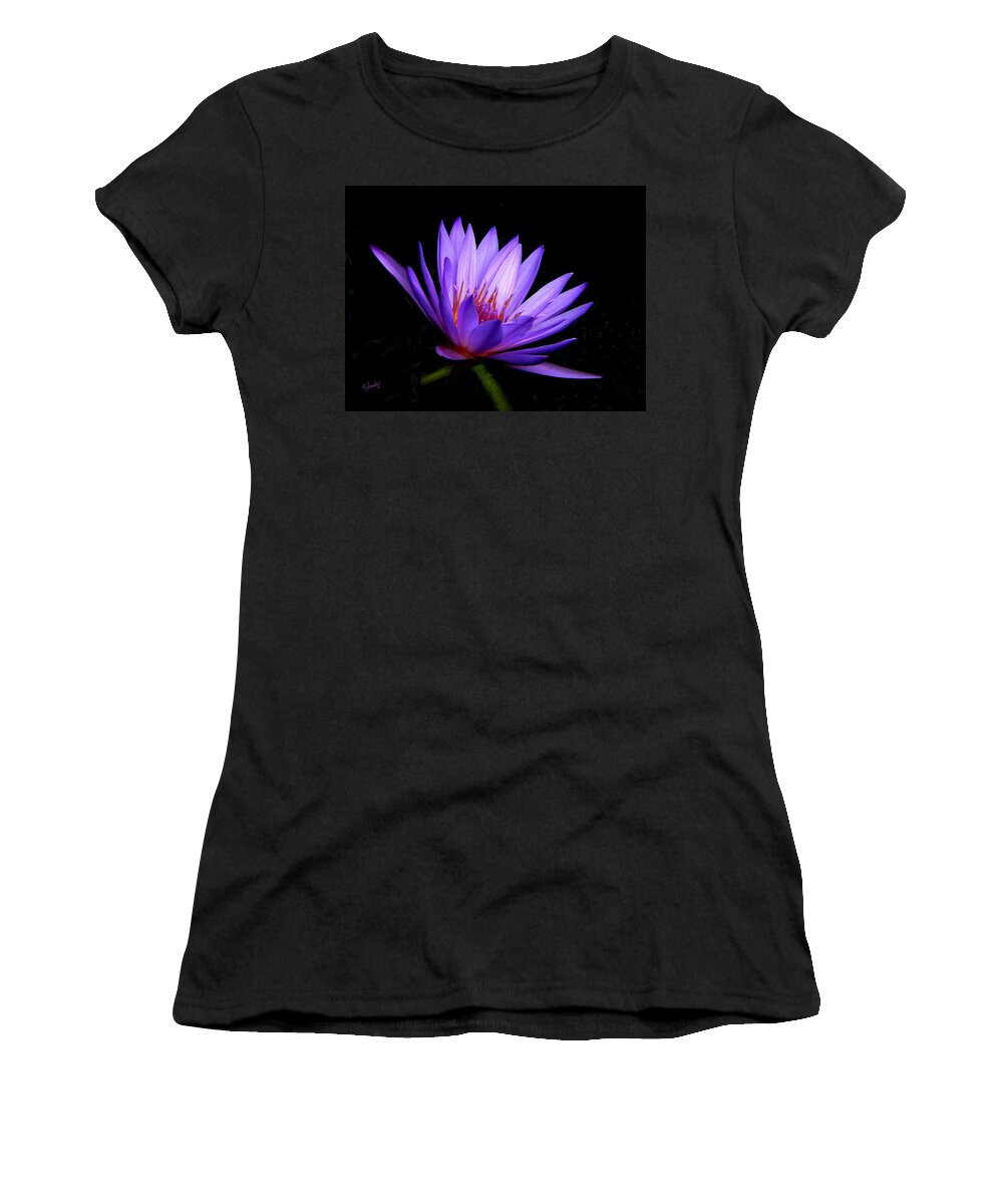 Water Lily Women's T-Shirt featuring the photograph Dark Side of the Purple Water Lily by Rosalie Scanlon