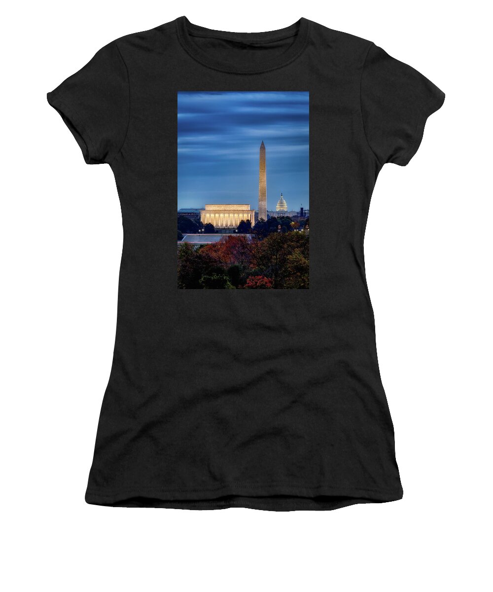 Washington Dc Women's T-Shirt featuring the photograph DC Autumn Night by C Renee Martin