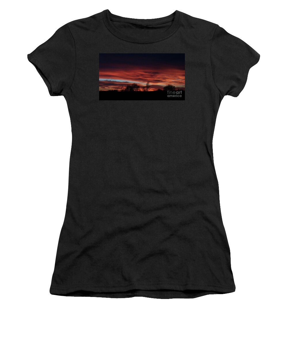 Sunset Prints Women's T-Shirt featuring the photograph December 2016 Farm Sunset by J L Zarek