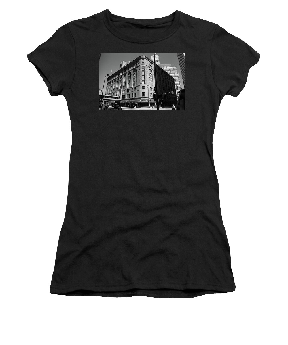America Women's T-Shirt featuring the photograph Denver Downtown BW by Frank Romeo