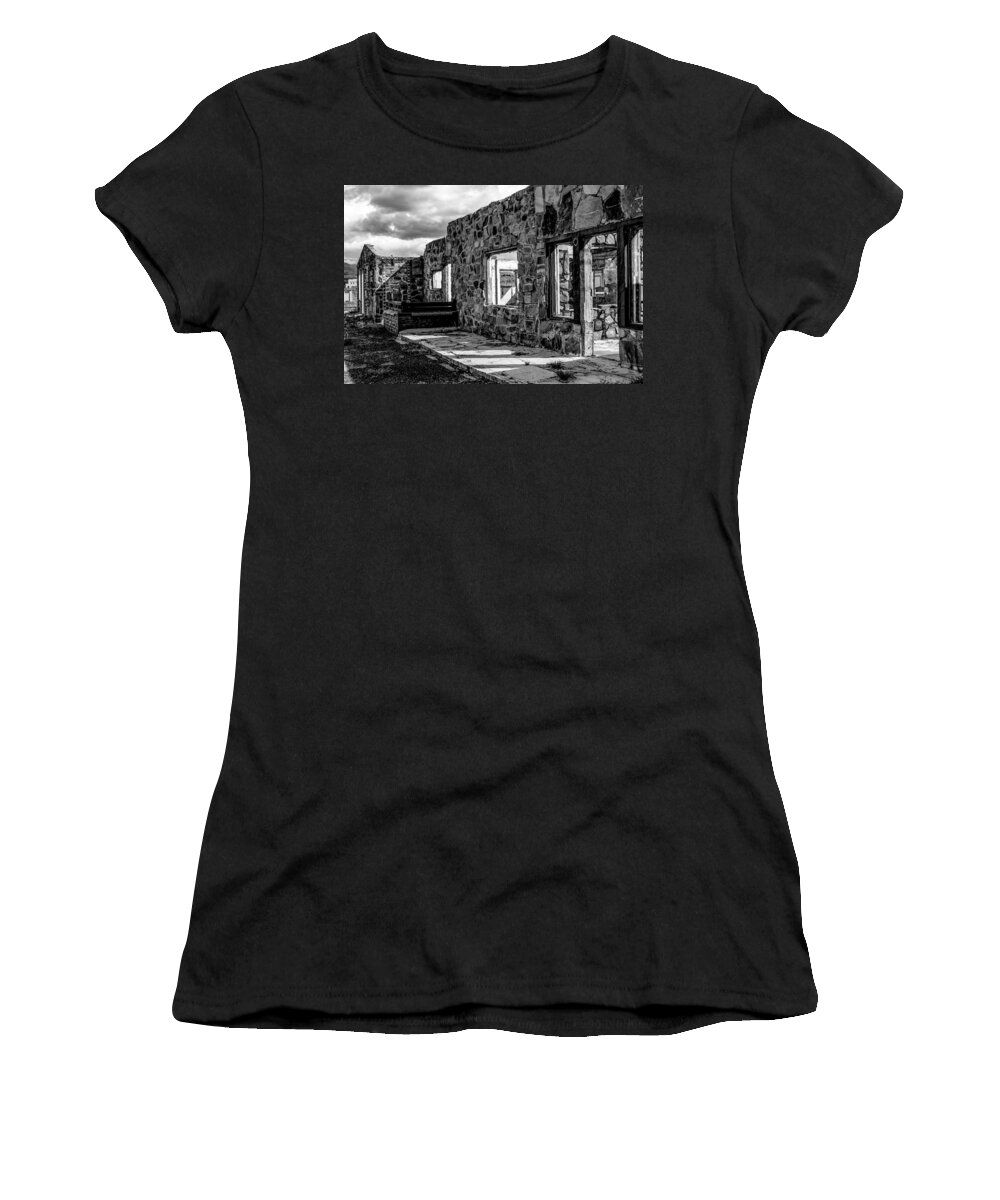 Bonnie Follett Women's T-Shirt featuring the photograph Desert Lodge BW by Bonnie Follett