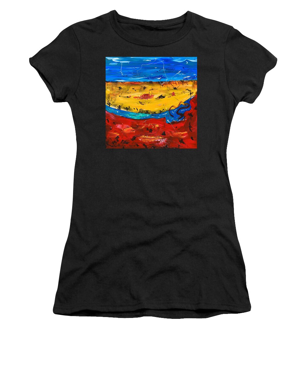 Desert Landscape Women's T-Shirt featuring the painting Desert stream by Neal Barbosa