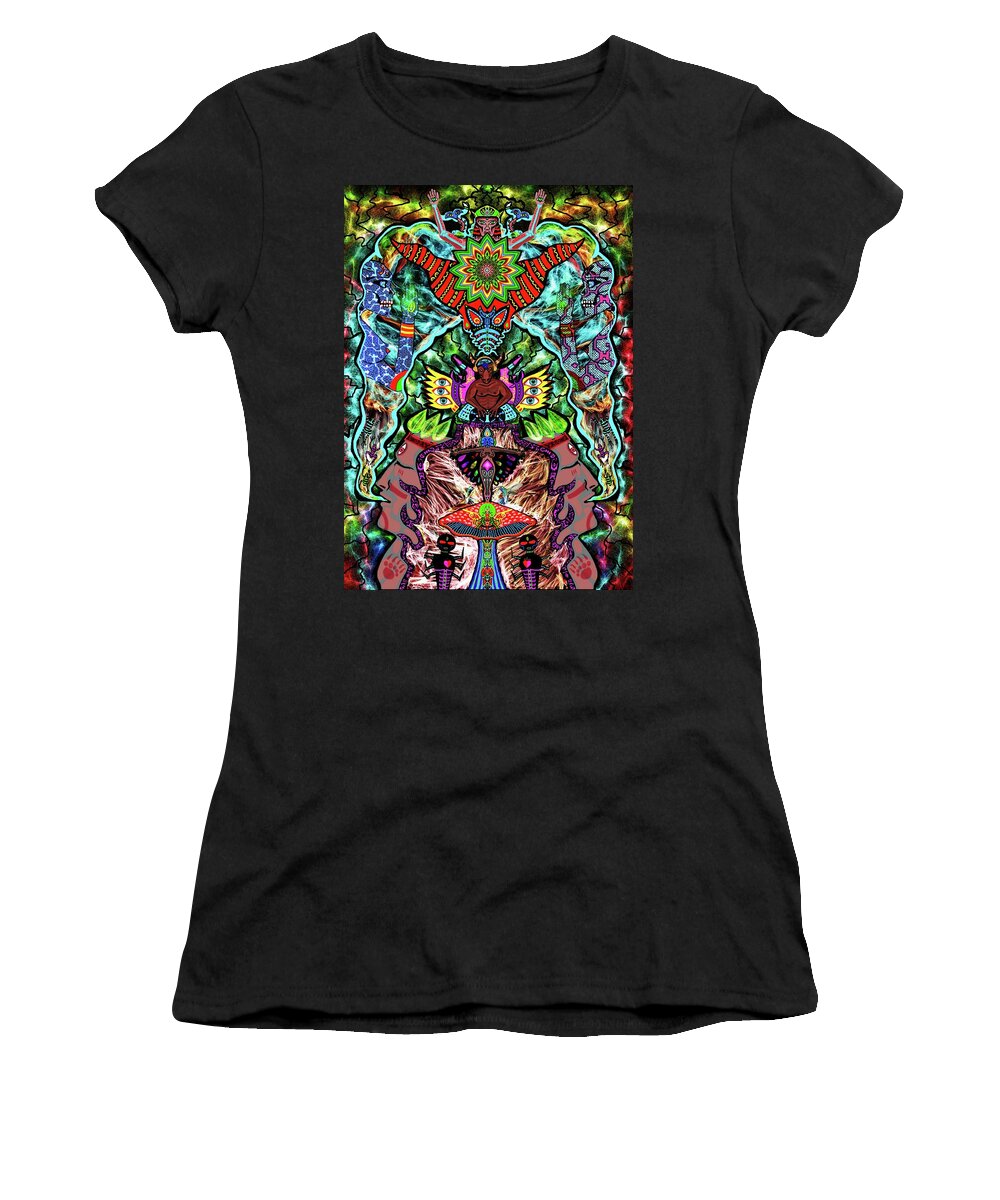 Visionary Art Women's T-Shirt featuring the digital art DJ Minotaur Unfolding Manifestations by Myztico Campo