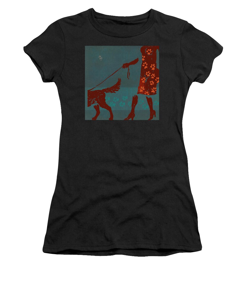 Dog Women's T-Shirt featuring the painting Dog Walker by Attila Meszlenyi