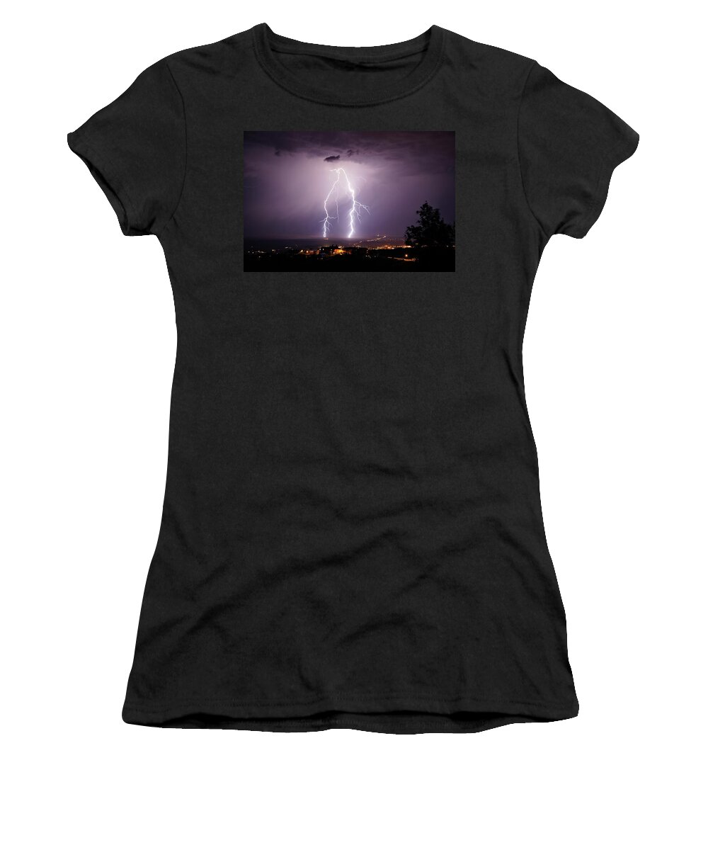 Lightning Women's T-Shirt featuring the photograph Double Trouble by Ron Chilston