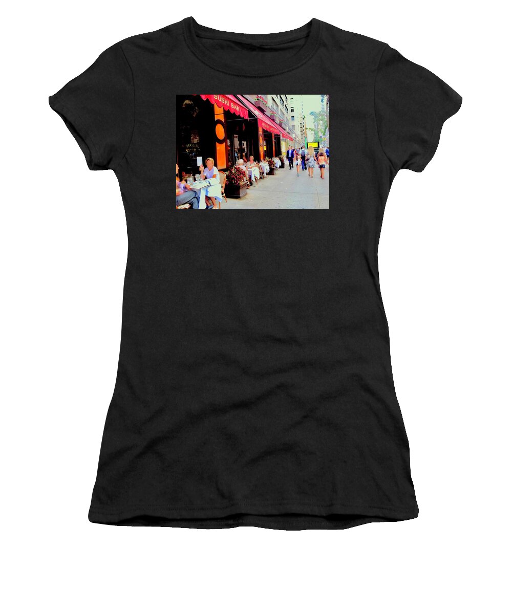 City Women's T-Shirt featuring the photograph Downtown Sidewalk by Margie Avellino