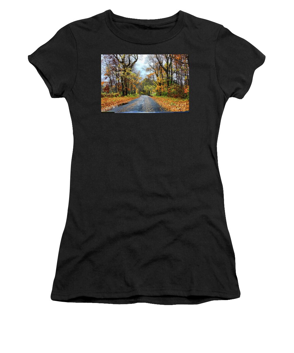 Leaves Women's T-Shirt featuring the digital art Driveby Shooting No.4 Maybe You'll Find Direction by Xine Segalas