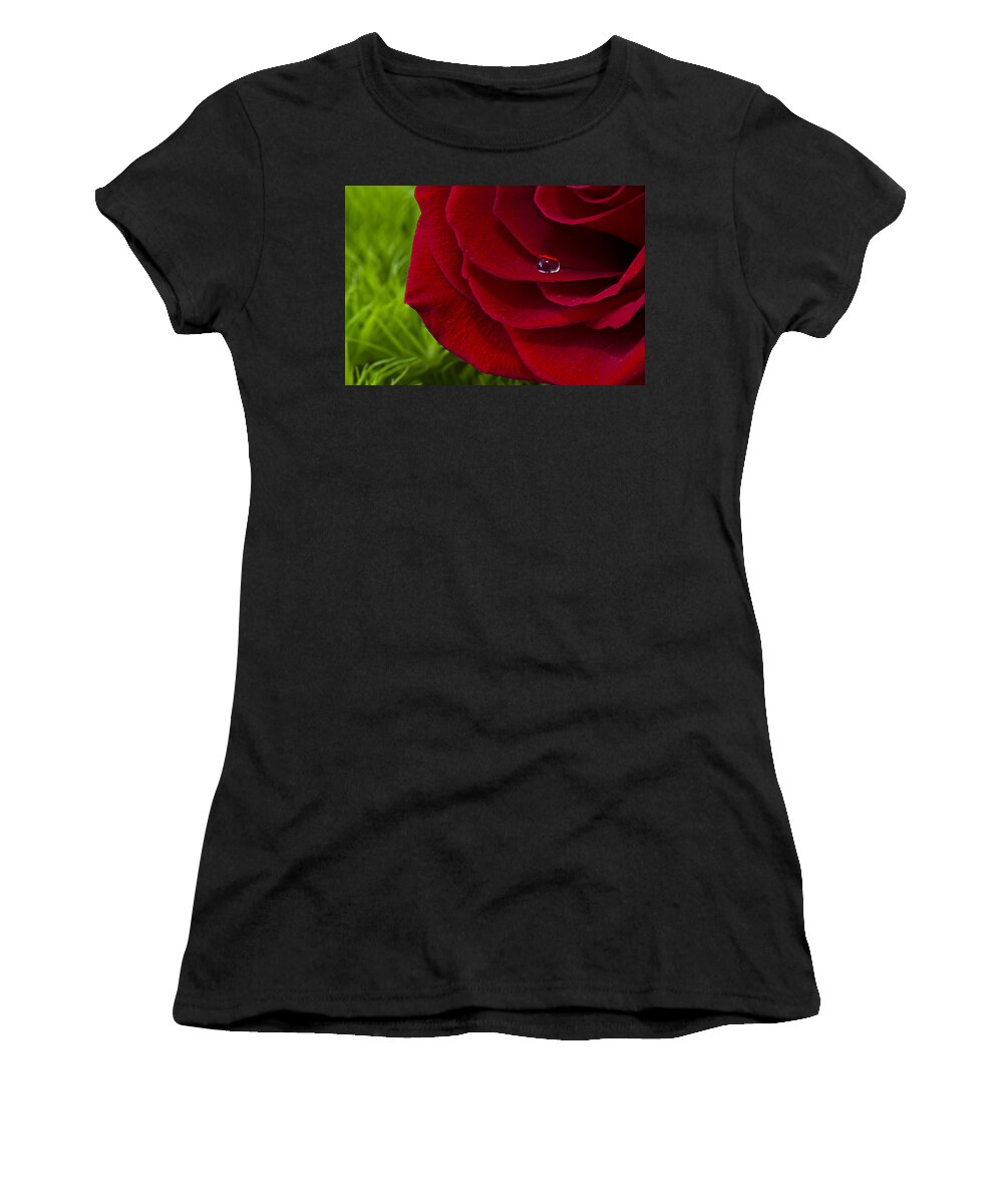Wall Art Women's T-Shirt featuring the photograph Drop on a Rose by Marlo Horne