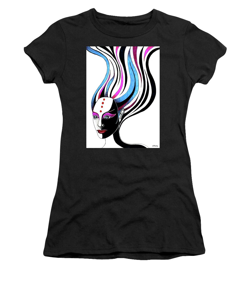 Ink Portrait Women's T-Shirt featuring the drawing Duality by Shawna Rowe