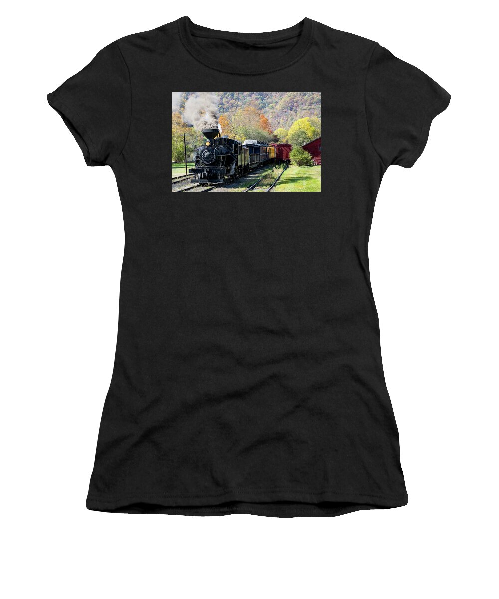 Photosbymch Women's T-Shirt featuring the photograph Durbin Rocket with Fall Leaves by M C Hood